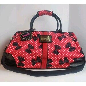 Betsey Johnson Rolling Carryon Duffel Betseyville Red/Black Bowtie Inside Pocket